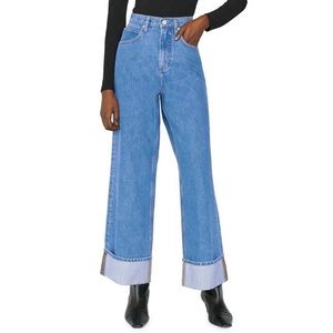 FRAME High Rise Rolled Wide Leg Medium Blue Women’s Jeans Size 33 NWT